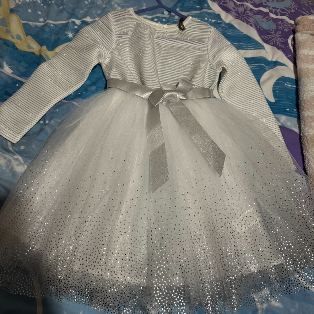 NWOT ORIGAMI Evie Long Sleeve Lurex Stripe Tutu Dress WHITE - Picture 6 of 14